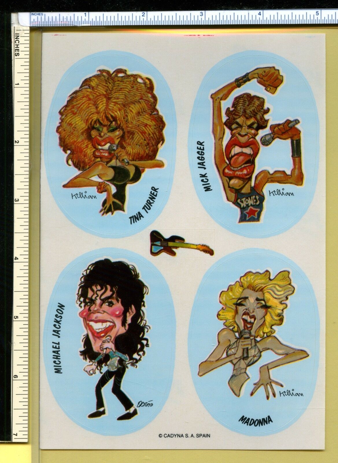 1980s Rock Stickers; Spain; Mick Jagger, Madonna, Michael Jackson, & Tina Turner